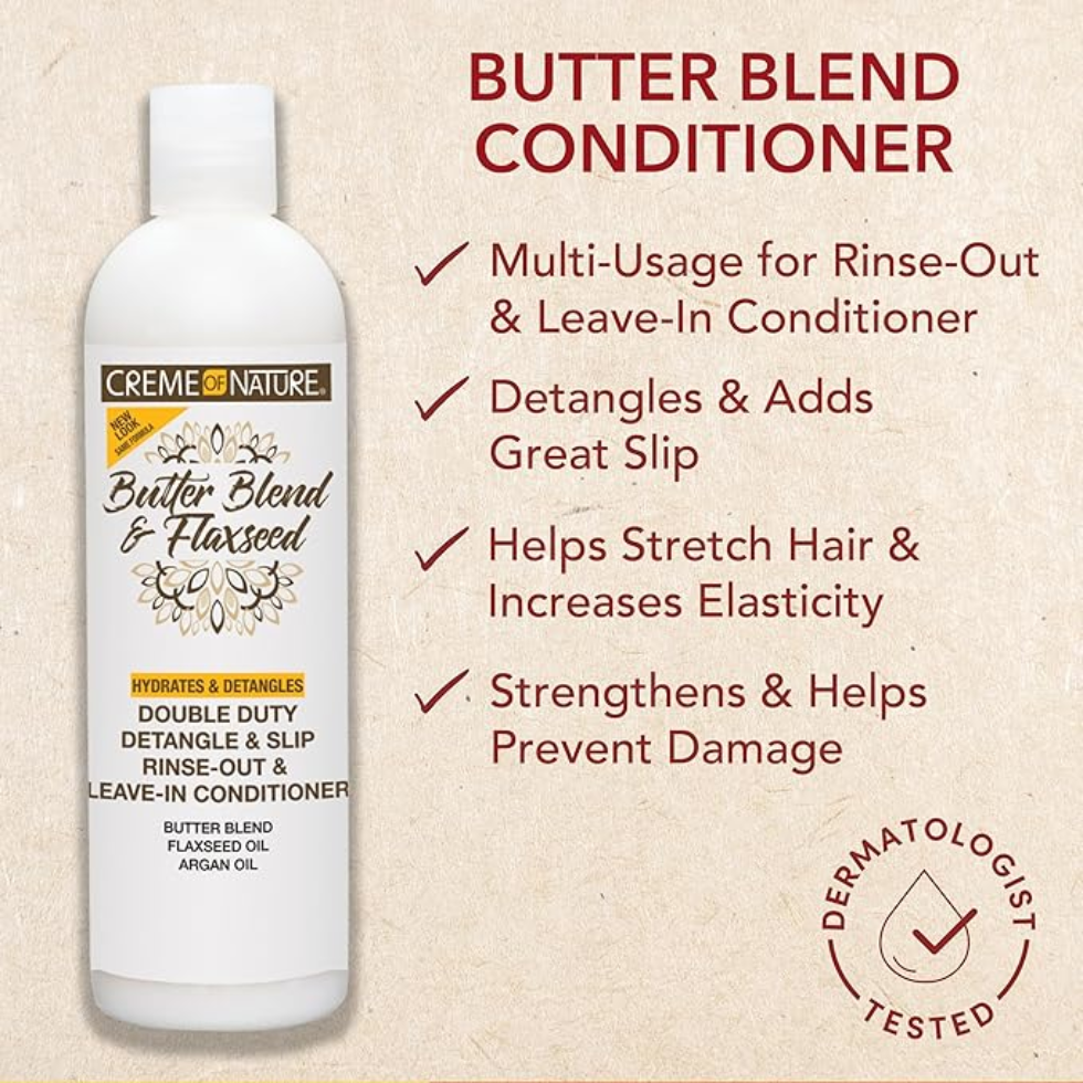 Creme of nature double duty detangle slip rinse out leave in conditioner 355ml moisturizing detangling hair treatment for soft smooth manageable hair