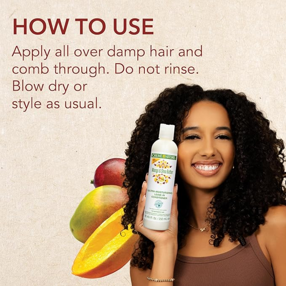 Creme of nature mango shea butter ultra moisturizing leave in conditioner 250ml hydrating detangling leave in for soft smooth frizz free manageable shiny hair care product