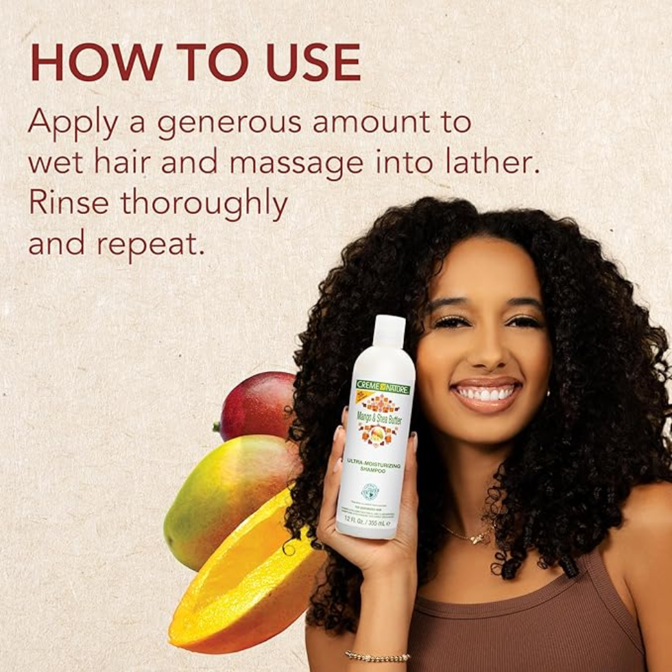 Creme of nature mango shea butter ultra moisturizing shampoo 355ml hydrating shampoo for dry hair soft smooth shiny manageable hair care formula