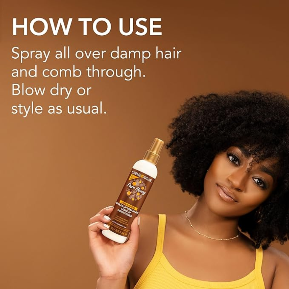 Creme of nature pure honey break up breakage leave in conditioner 236ml moisture strength leave in for reducing breakage strengthening soft healthy manageable hair care product