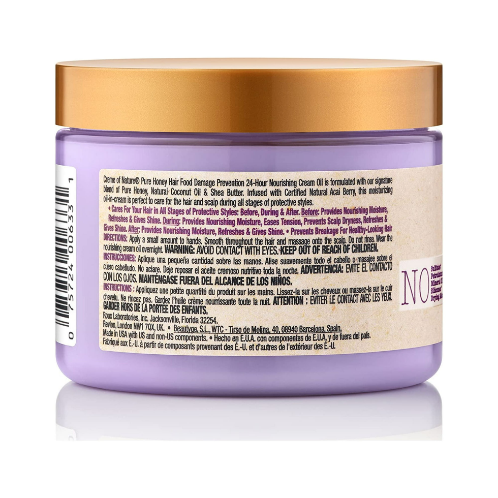 Creme of nature pure honey hair food cream oil 135g 24-hour nourishing damage prevention hair treatment moisturizing cream oil for dry and damaged hair