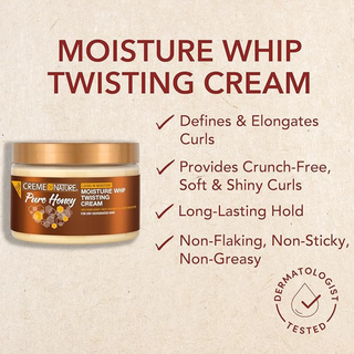 Creme of nature pure honey moisture whip twisting cream 11.5oz soft defined curls moisturizing styling cream for natural hair frizz control shine and curl definition