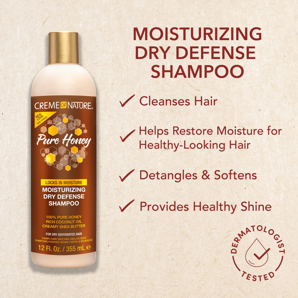 Creme of nature pure honey moisturizing dry defense shampoo 355ml hydrating shine shampoo for dry hair gentle cleansing moisturizing hair care formula