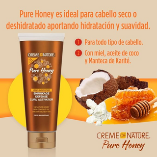 Creme of nature pure honey shrinkage defense curl activator 310ml define elongate curls moisturizing styling cream for natural curly hair frizz control and curl definition