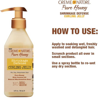 Creme of nature pure honey shrinkage defense curling jelly 355ml define elongate curls moisturizing styling gel for natural hair frizz control curl definition and soft hold