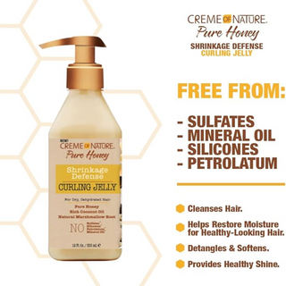 Creme of nature pure honey shrinkage defense curling jelly 355ml define elongate curls moisturizing styling gel for natural hair frizz control curl definition and soft hold