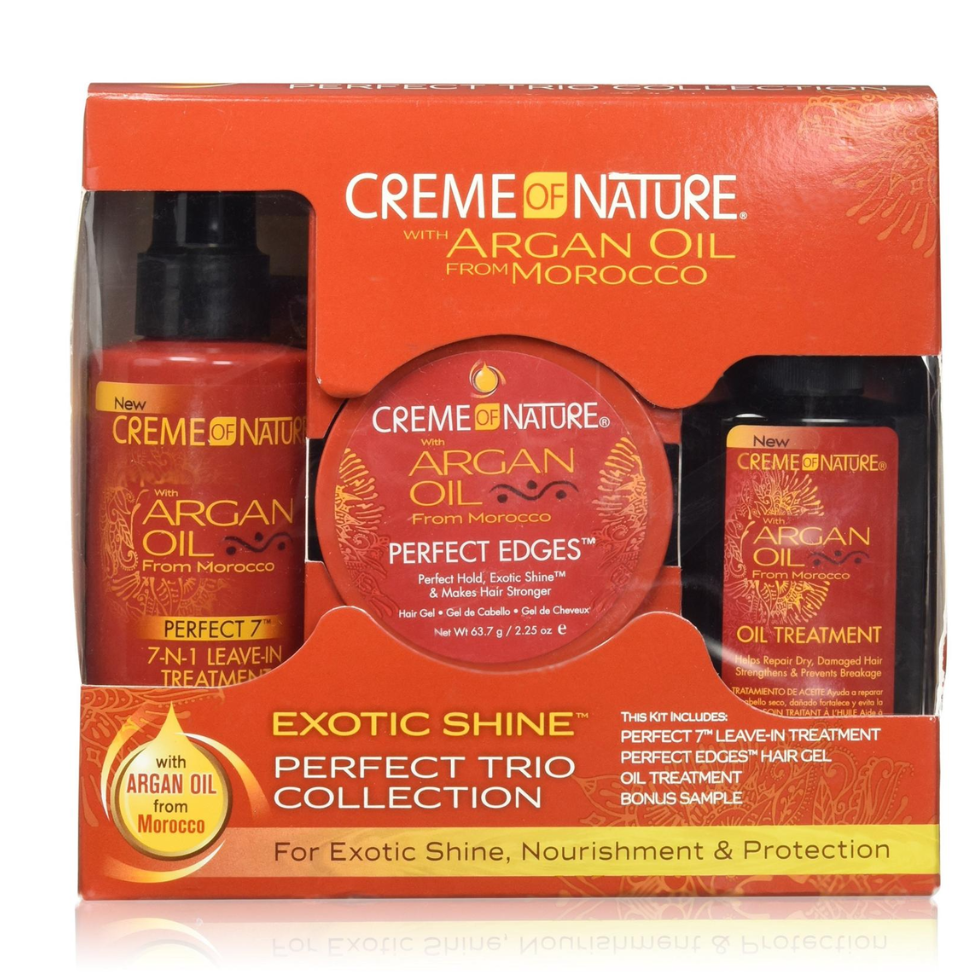 Creme of nature argan oil perfect trio set shampoo conditioner leave in hair care system moisturizing shine frizz control complete hair routine set