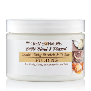 Creme Of Nature Double Duty Pudding defines curls, reduces shrinkage, and elongates texture for soft, bouncy, frizz-free natural styles.