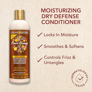 Creme of nature pure honey moisturizing dry defense conditioner 12oz hydrating detangling conditioner for dry damaged hair softening hair care formula