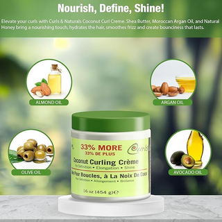 Curls & Naturals Coconut Curling Creme 16oz- Define, Hydrate & Shine with Shea & Honey
