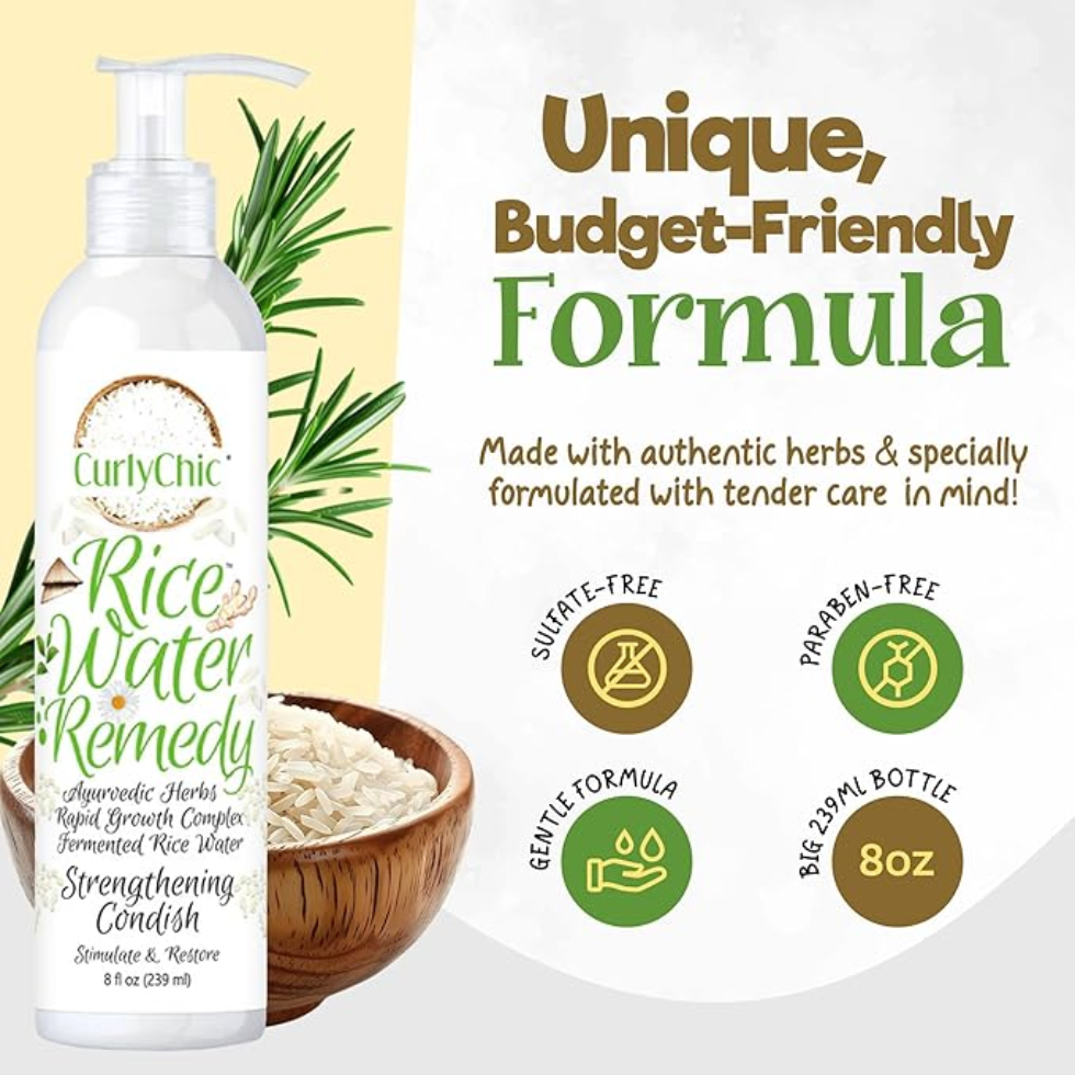 Curly chic rice water strengthening conditioner 239ml for repair protection and fortifying curly hair