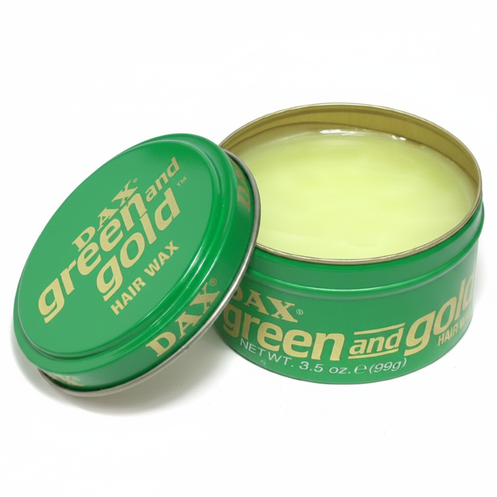 dax green and gold hair wax 3.5oz strong hold styling wax shine defined hair grooming product smooth finish