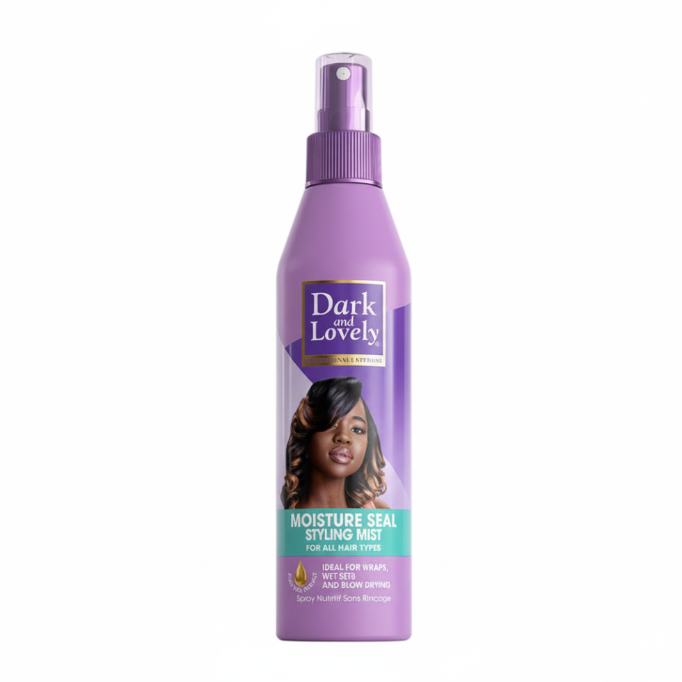 Dark and Lovely moisture seal styling mist for hydrated soft shiny frizz free hair