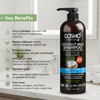 Cosmo Coconut Milk Shampoo 1000ml | Deep Hydration & Gentle Sulfate-Free Cleanse