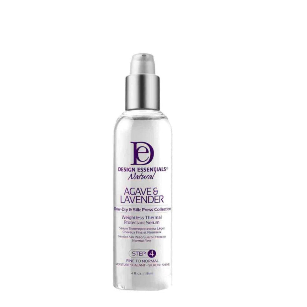 design essentials agave lavender thermal protectant serum for heat protection frizz control smooth shiny silk press hair