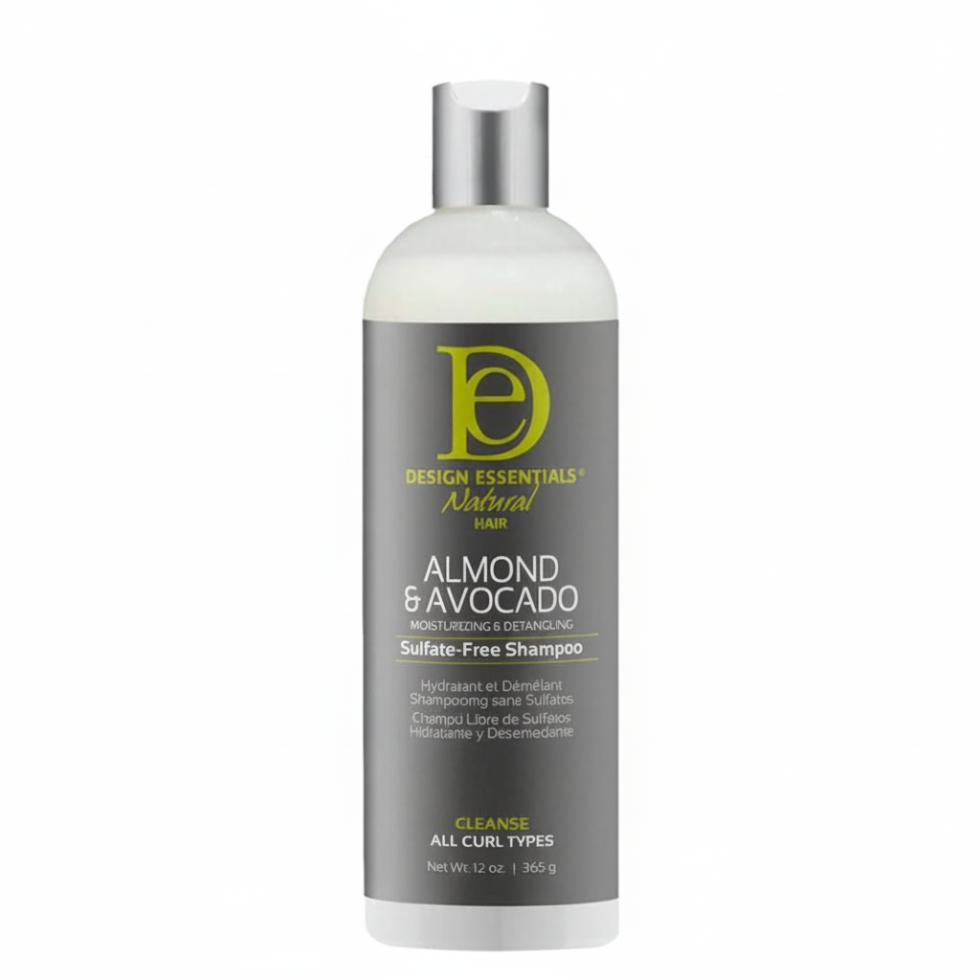 design essentials almond avocado sulfate free shampoo for hydrating cleansing soft smooth detangled frizz free hair