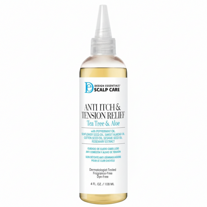 design essentials anti itch tension relief oil with tea tree aloe for soothing hydrated healthy scalp