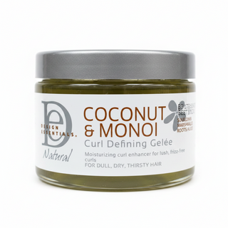design essentials coconut monoi curl defining gelee for frizz free hydrated shiny soft defined curls flexible hold