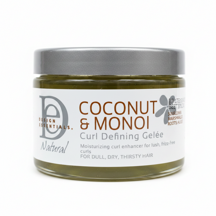 design essentials coconut monoi curl defining gelee for frizz free hydrated shiny soft defined curls flexible hold