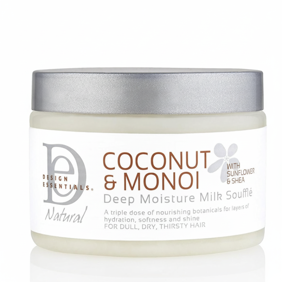 design essentials coconut monoi deep moisture milk souffle for hydrated soft smooth frizz free curls