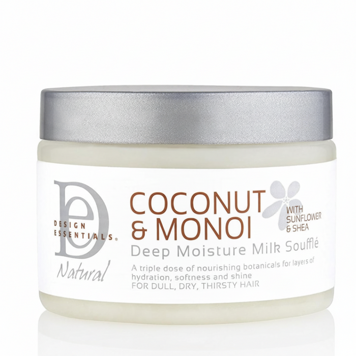 design essentials coconut monoi deep moisture milk souffle for hydrated soft smooth frizz free curls