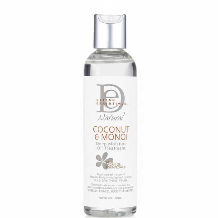 design essentials coconut monoi deep moisture oil treatment for repairing hydrating soft smooth shiny frizz free hair