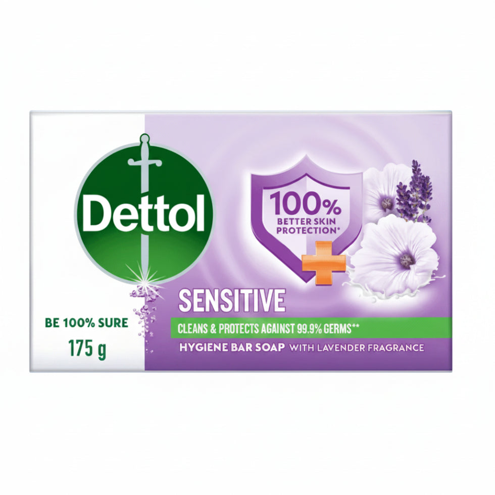 dettol sensitive soap 175g antibacterial gentle cleansing moisturizing soft smooth sensitive skin protection
