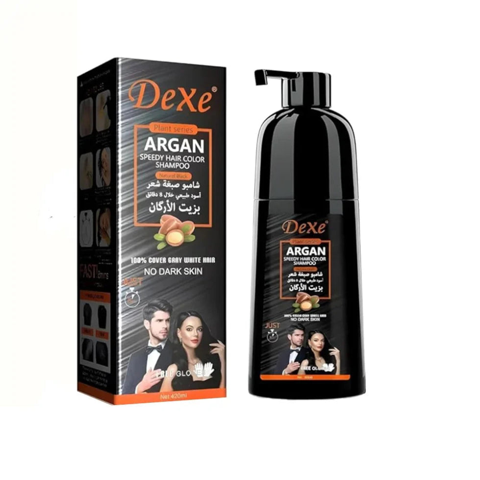 dexe argan speedy hair color shampoo natural black 420ml gray coverage natural brown hair color argan oil care