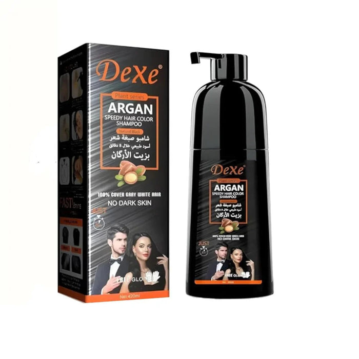 dexe argan speedy hair color shampoo natural black 420ml gray coverage natural brown hair color argan oil care