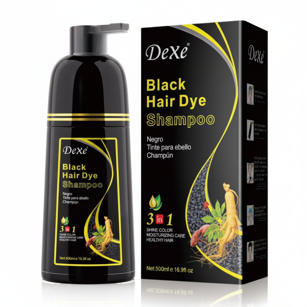 dexe black 3 in 1 hair dye shampoo 500ml instant gray coverage natural black color shampoo