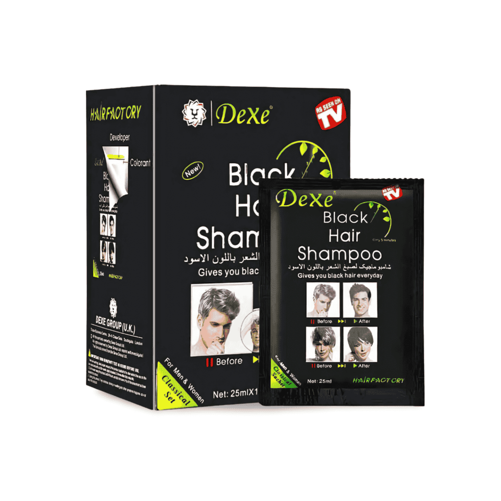 dexe black hair shampoo 25ml sachet instant black color gray coverage single use hair dye