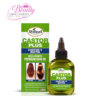 Difeel Castor Plus Biotin Mega-Growth Premium Hair Oil2.5oz | Strengthen & Promote Hair Growth