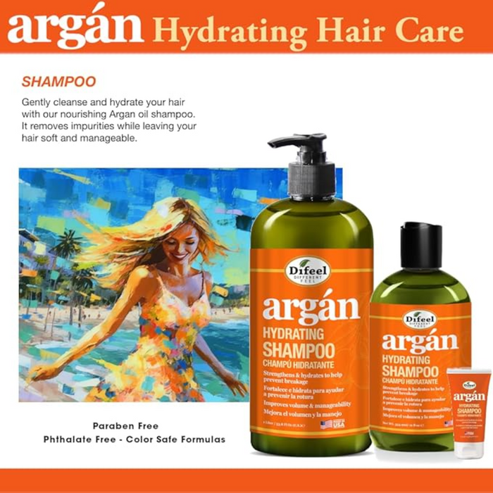 Difeel Argan Hydrating Shampoo 12oz | Paraben-Free Argan Oil Hair Care