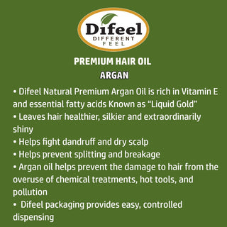 Difeel argan premium hair oil 75ml moisturizes strengthens and adds shine for smooth healthy hair care