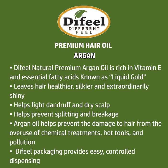 Difeel argan premium hair oil 75ml moisturizes strengthens and adds shine for smooth healthy hair care