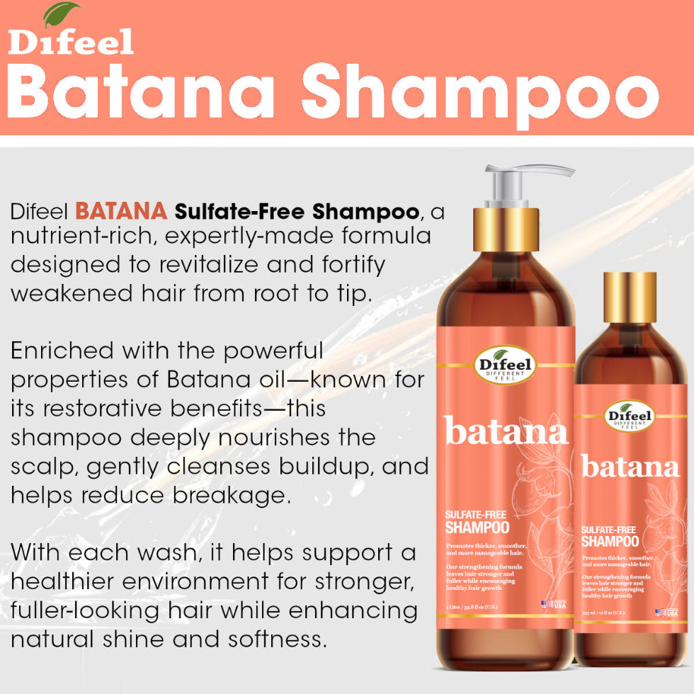 Difeel batana sulfate free shampoo 12oz strength and growth gentle cleansing and nourishing hair care shampoo