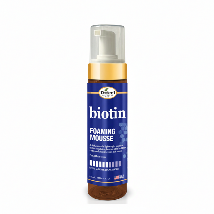 Difeel biotin foaming mousse 8oz lightweight hold frizz control bouncy soft hair styling care
