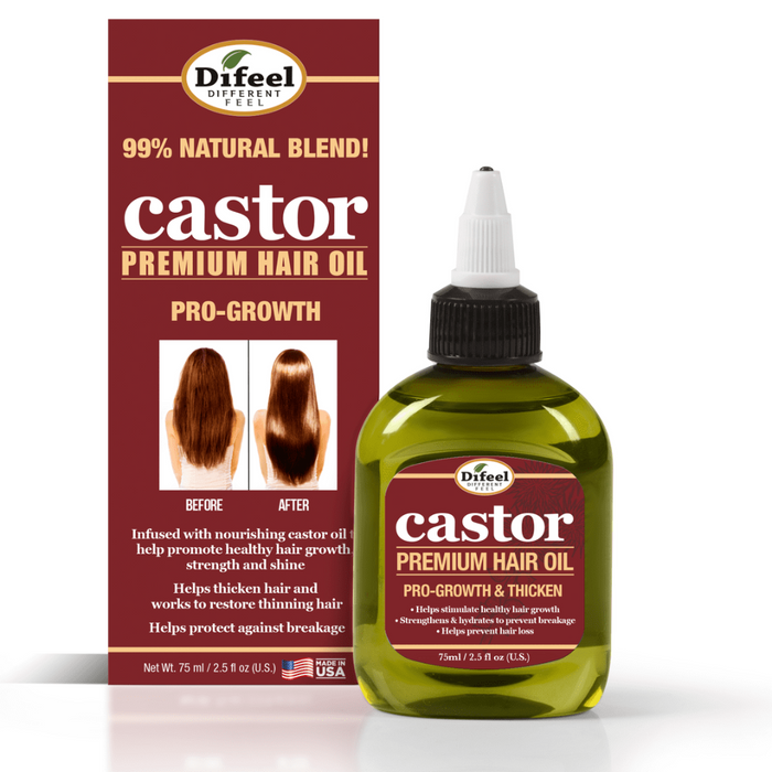 Difeel castor premium hair oil 2.5 oz pro growth strengthening hair oil for healthier thicker shiny hair