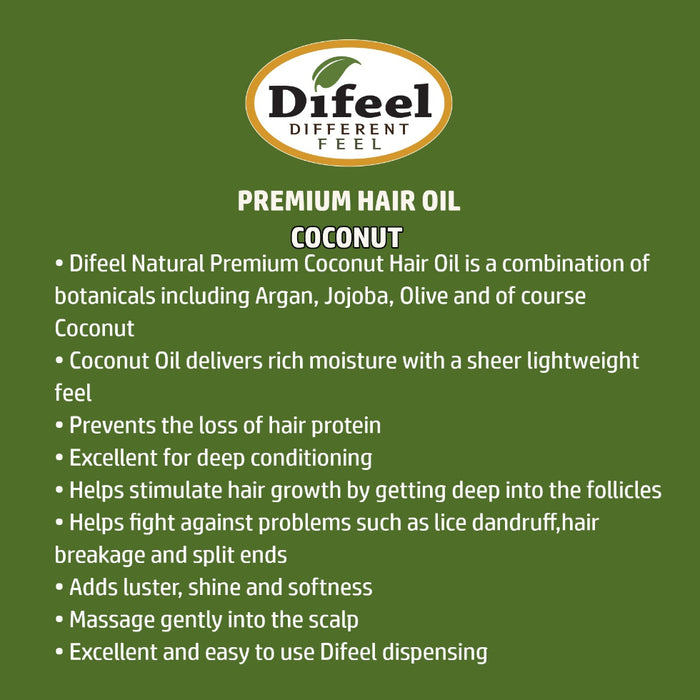 Difeel coconut oil premium hair oil 75ml deep conditioning scalp health and hair nourishment care