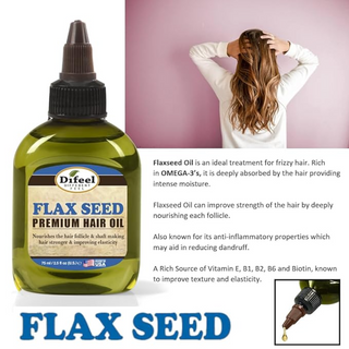 Difeel flax seed premium hair oil moisturizes strengthens and smooths frizzy hair for healthy shine