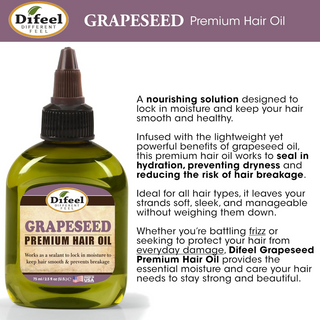 Difeel grapeseed premium hair oil 2.5 oz lightweight moisturizing frizz control oil for smooth shiny healthy hair
