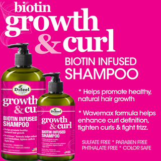 Difeel growth and curl biotin shampoo 354.9ml for healthy curls hair growth and gentle cleansing care