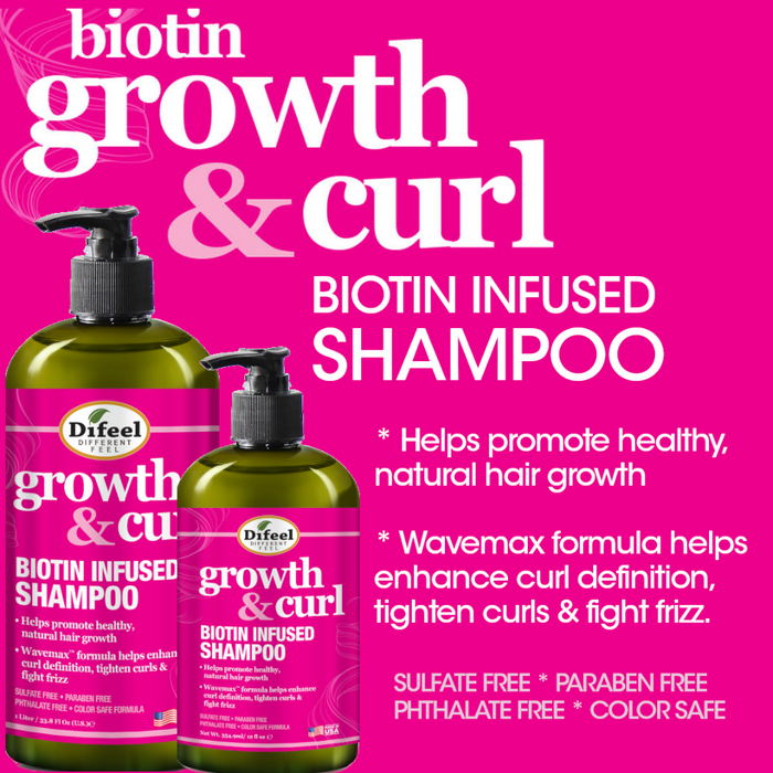 Difeel Growth & Curl Biotin Shampoo 354.9ml | Healthy Curls & Hair Growth