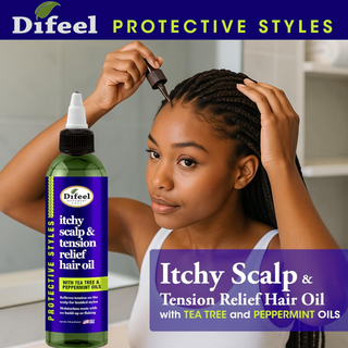 Difeel itchy scalp and tension relief oil 237ml cooling tea tree peppermint scalp treatment for itch and irritation relief