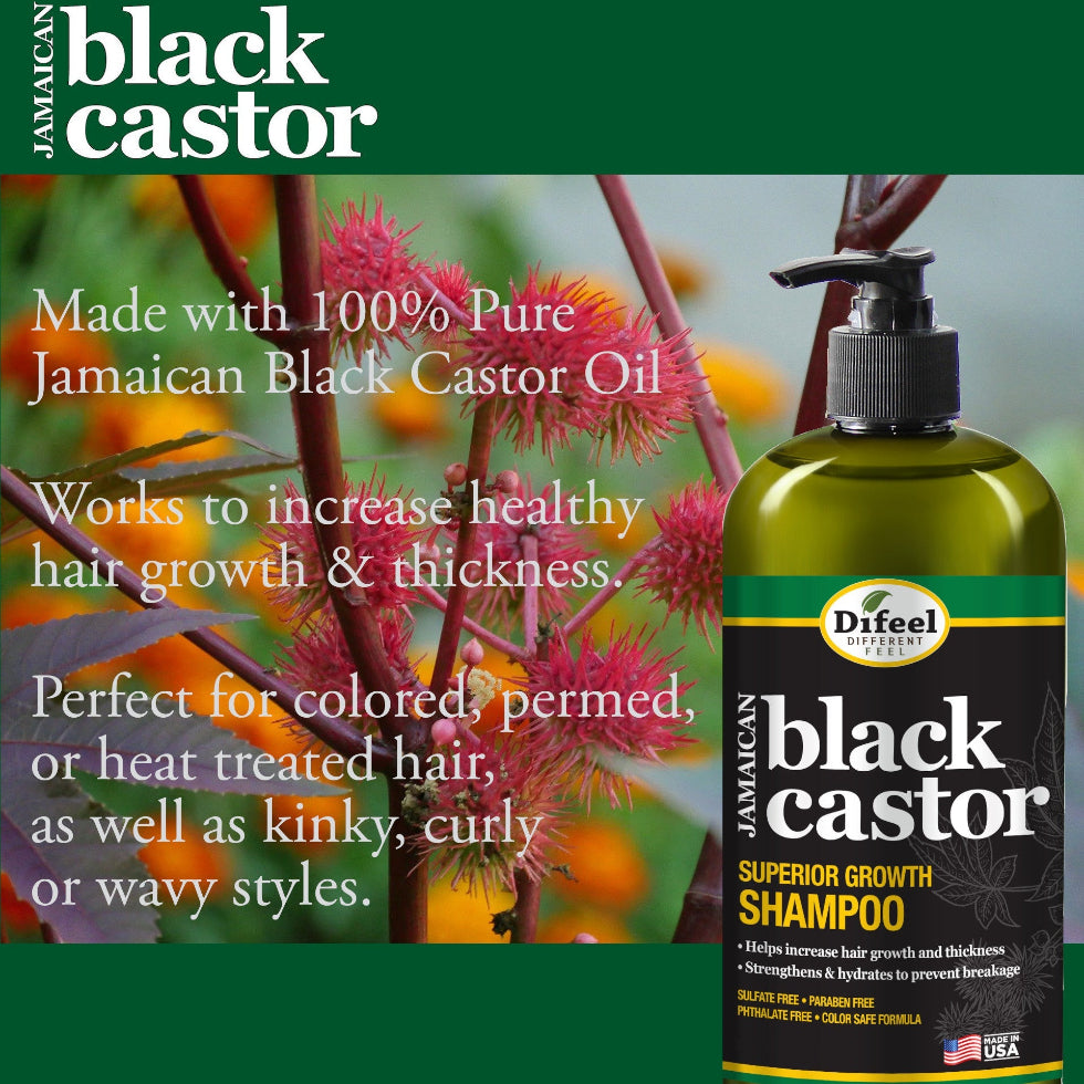 Difeel jamaican black castor oil superior growth shampoo 33.8oz promotes hair growth and thickness large size strengthening shampoo