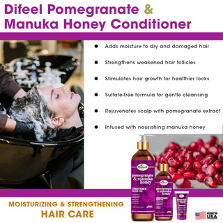 Pomegranate and Manuka honey conditioner for soft hydrated shiny healthy hair