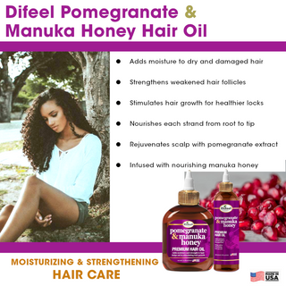 Pomegranate and Manuka honey hair oil for strength, moisture and shiny smooth hair