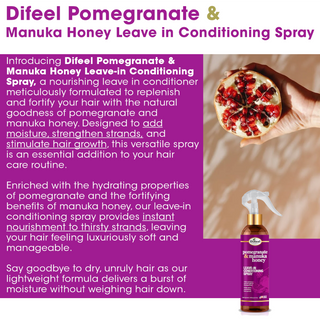 Pomegranate and Manuka honey leave-in spray for moisture, strength and soft shiny hair