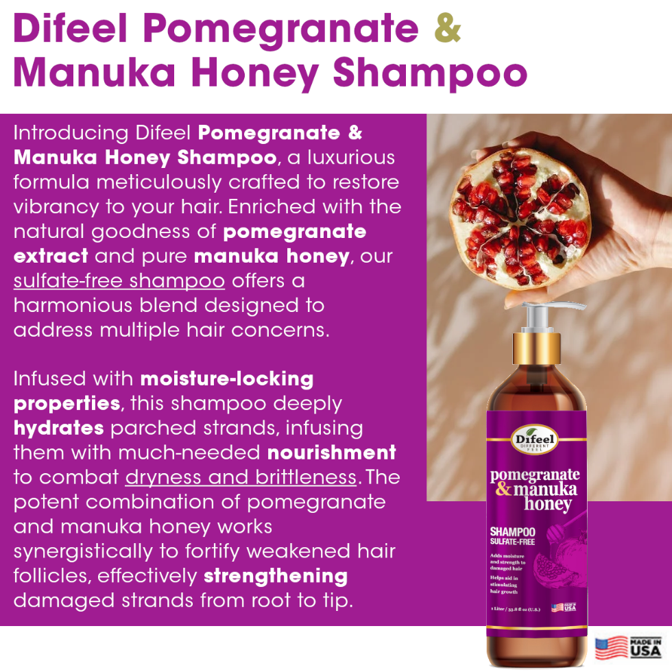 Pomegranate and Manuka honey sulfate-free shampoo for soft shiny healthy hair
