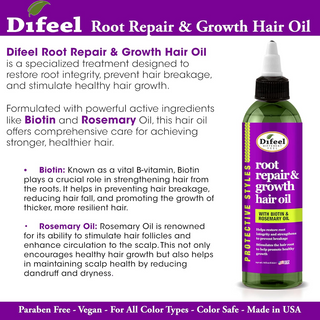 Difeel root repair and growth hair oil 237ml biotin rosemary scalp treatment for stronger healthier hair growth and reduced breakage